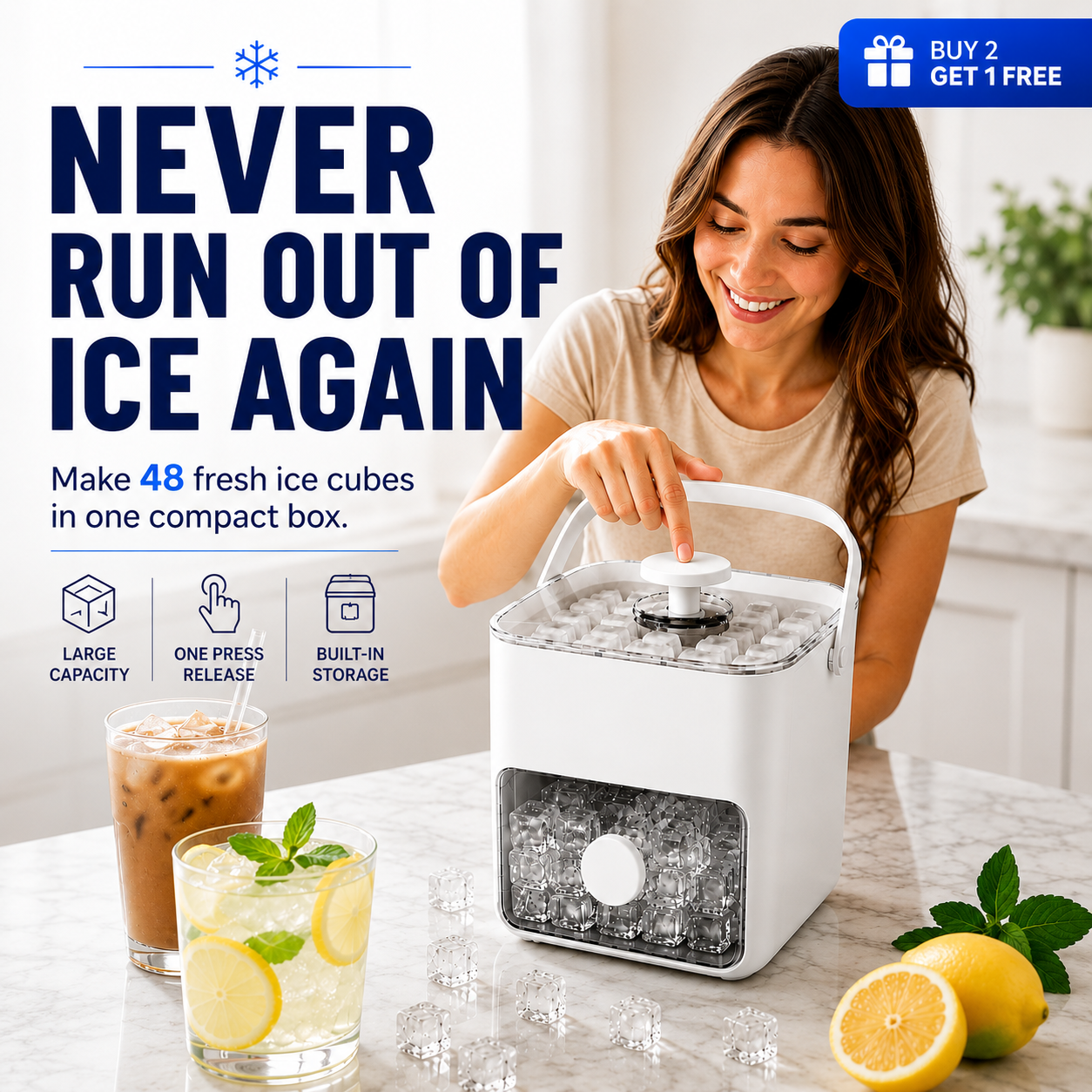 Make 48 Fresh Ice Cubes At Once — Release Them Instantly With One Simple Press
