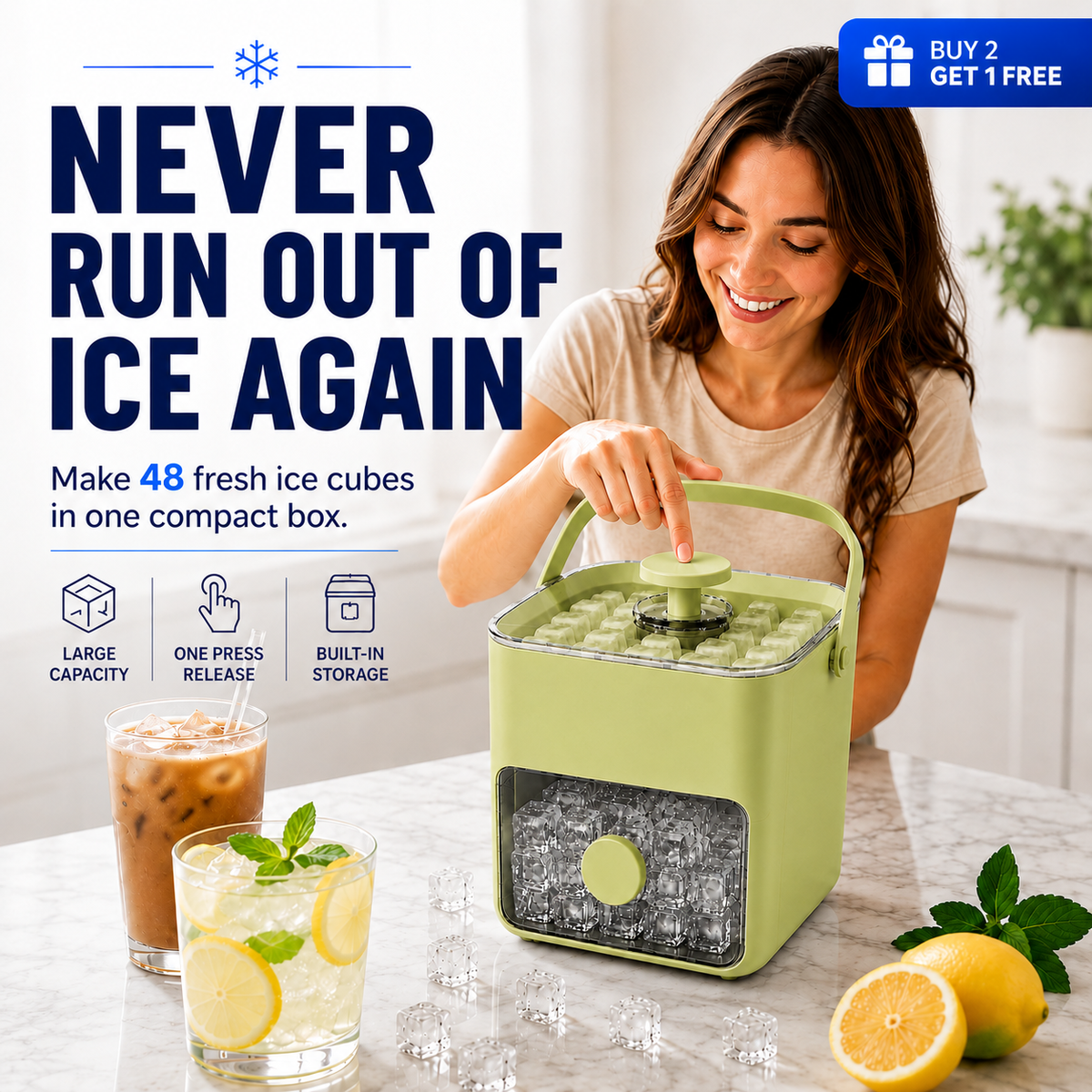 Make 48 Fresh Ice Cubes At Once — Release Them Instantly With One Simple Press