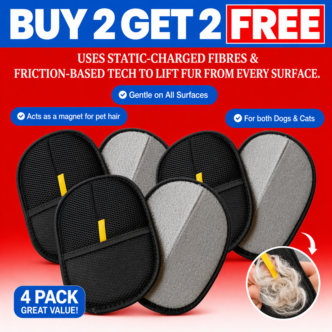 Pet Hair Remover Glove - Buy 1 Get 1 Free